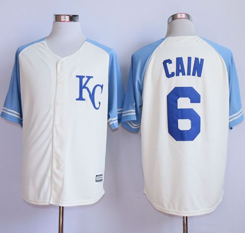 Royals #6 Lorenzo Cain Cream Exclusive Vintage Stitched MLB Jersey - Click Image to Close